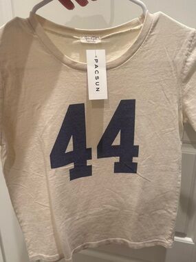 PacSun Cream Short Sleeve Tee with Navy '44' Graphic